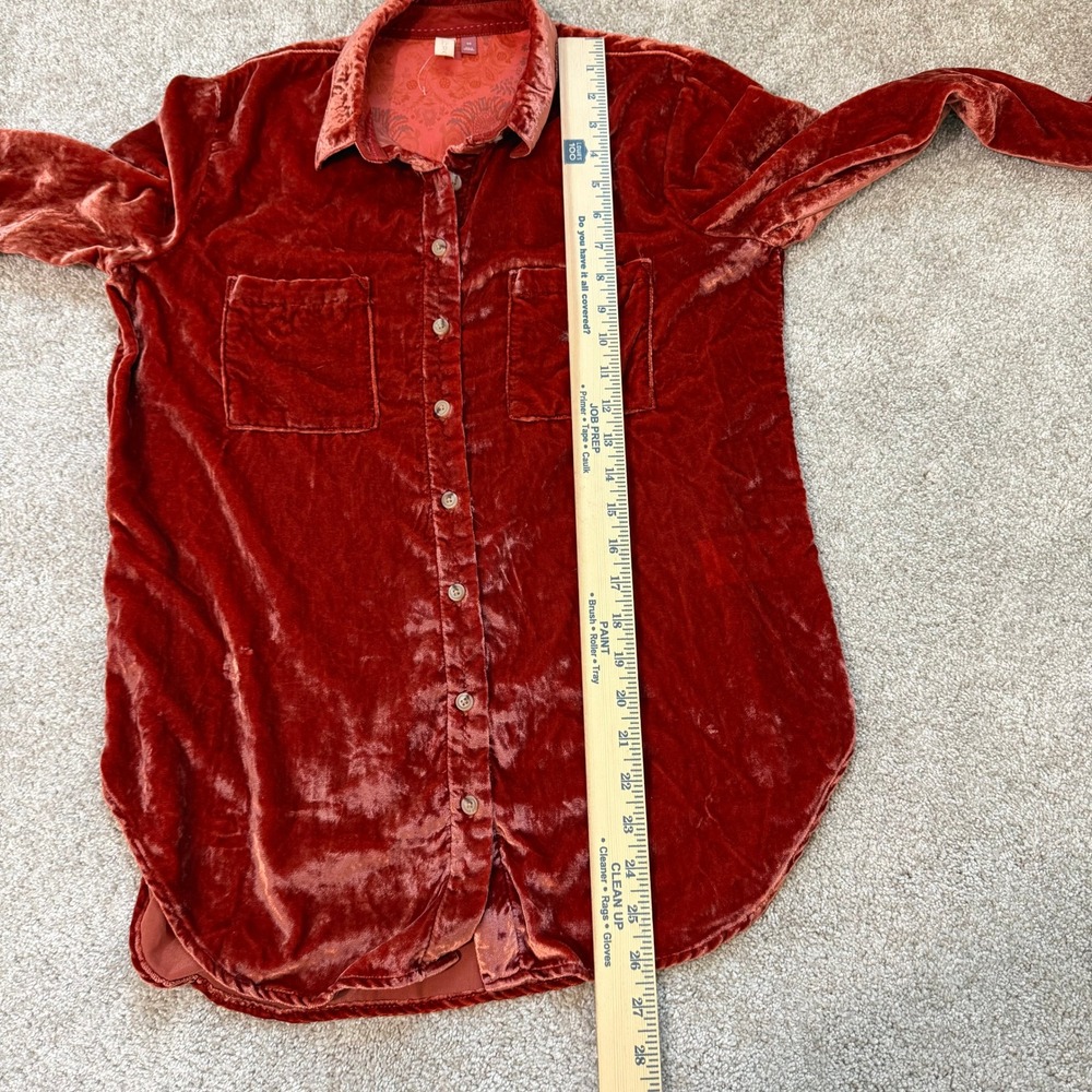 Pilcro The Hadley Velvet Relaxed‎ Button Down Shirt Burnt Orange Women's XS - Picture 8 of 11